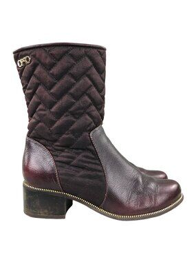Opposite Women's Size 36 Dark Red Leather Blend Quilted Heeled Side Zip Boots